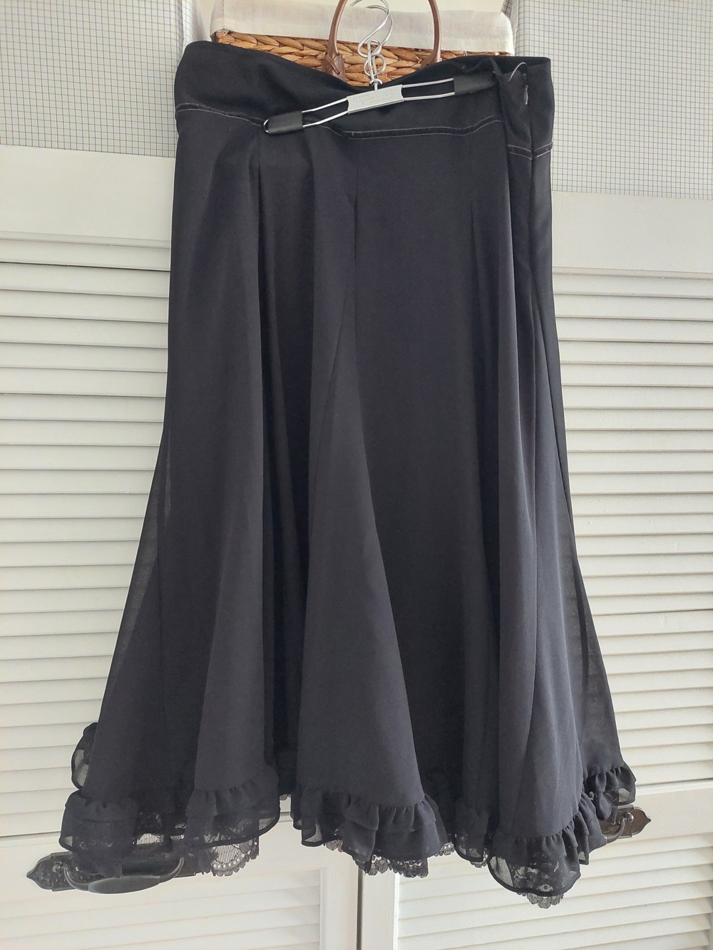Emma & James Black Flared Midi Skirt with Lace Trim - NWT